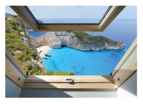 Forwall Fototapete Fenster Meer Strand 3D Effekt Aussicht Insel Optik Wohnzimmer Schlafzimmer Vlies Tapete Wandtapete UV-Beständig Montagefertig (10393, VEM (104x70,5 cm) 1 Bahn) von Fototapete Consalnet