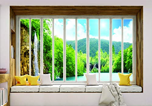 Forwall Fototapete Vlies Wanddeko Fenster Ausblick - Moderne Wanddekoration Fensterblick 3D Landschaft 10653VEXXL 312cm x 219cm von Fototapete Consalnet