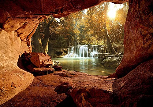 Forwall Fototapete Wald 3D EFFEKT Höhle Natur Wasserfall Landschaft Wohnzimmer Schlafzimmer Vlies Tapete Wandtapete UV-Beständig Montagefertig (10261, VEXL (208x146 cm) 2 Bahnen) von Fototapete Consalnet