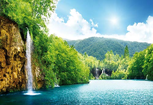 Forwall Fototapete Wald Wasserfall Natur Bäume Landschaft See Wohnzimmer Schlafzimmer Vlies Tapete Wandtapete UV-Beständig Montagefertig (145, V4 (254x184 cm) 2 Bahnen) von Fototapete Consalnet