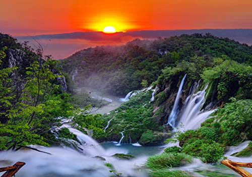 Forwall Fototapete Wald Wasserfall Sonnenuntergang Natur Landschaft Wohnzimmer Schlafzimmer Vlies Tapete Wandtapete UV-Beständig Montagefertig (13055, VEL (152x104 cm) 1 Bahn) von Fototapete Consalnet