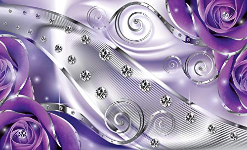 Forwall Fototapete lila Blumen 3D Abstrakt Rosen Luxus Diamant Moderne Wohnzimmer Schlafzimmer Vlies Tapete Wandtapete UV-Beständig Hohe Auflösung Montagefertig (2497, VEL (152x104 cm) 1 Bahn) von Fototapete Consalnet