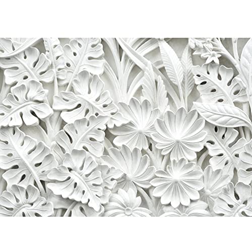 Runa Art Fototapeten 396 x 280 cm 3D Blumen Steinwand - Vlies Wanddekoration Wohnzimmer Schlafzimmer - Deutsche Manufaktur - Weiss 9146012a von Runa Art