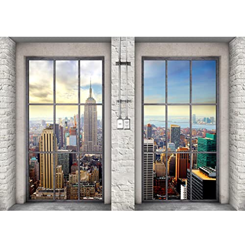 Runa Art Fototapete Fenster New York 352 x 250 cm Vlies Tapeten XXL Moderne Wandtapete Wohnzimmer Schlafzimmer Beige Blau 9345011b von Runa Art