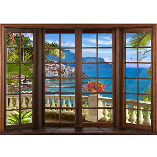 Runa Art Fototapete Fenster zum Meer 352 x 250 cm Vlies Tapeten XXL Moderne Wandtapete Wohnzimmer Schlafzimmer Bunt Braun 9363011a von Runa Art