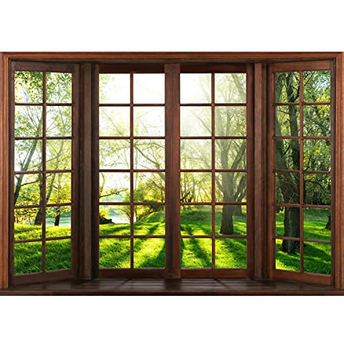 Runa Art Fototapete Fenster Landschaft 352 x 250 cm Vlies Tapeten XXL Moderne Wandtapete Wohnzimmer Schlafzimmer Grün Braun 9383011a von Runa Art