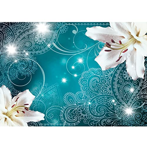 Runa Art Fototapete Lilien Blumen Ornament 352 x 250 cm Vlies Tapeten XXL Moderne Wandtapete Wohnzimmer Schlafzimmer Türkis 9197011a von Runa Art