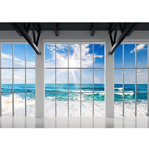 Runa Art Fototapete Fenster Strand Meer Modern Vlies Wohnzimmer Schlafzimmer - Made in Germany - Blau Weiss 9188010c von Runa Art