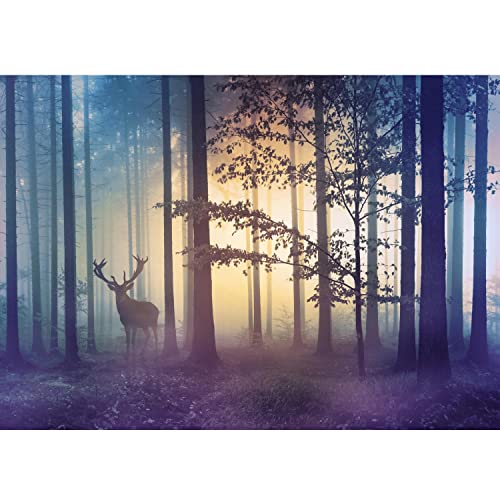 Runa Art Fototapeten 396 x 280 cm Wald Hirsch Nebel - Vlies Wanddekoration Wohnzimmer Schlafzimmer - Deutsche Manufaktur - Gelb Blau 9338012a von Runa Art