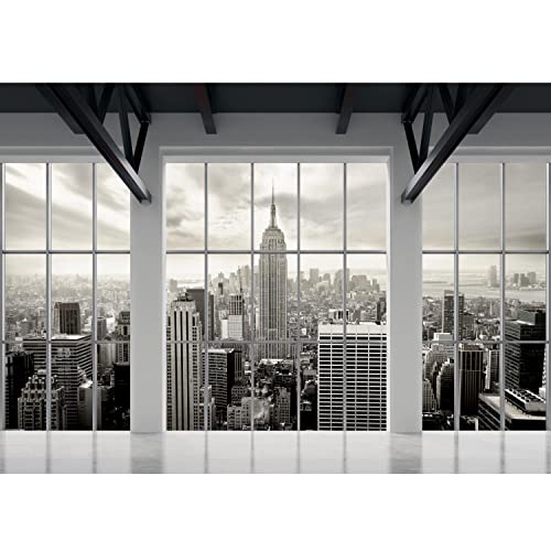 Runa Art Fototapeten 396 x 280 cm Fenster New York - Vlies Wanddekoration Wohnzimmer Schlafzimmer - Deutsche Manufaktur - Grau 9187012a von Runa Art