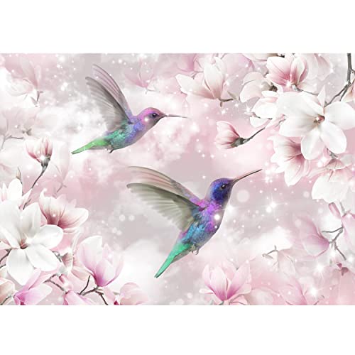 Runa Art Fototapete Blumen Vögel Kolibri 352 x 250 cm Vlies Tapeten XXL Moderne Wandtapete Wohnzimmer Schlafzimmer Rosa 9406011a von Runa Art