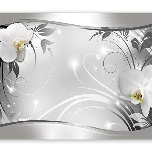 Fototapete murando Blumen 300x210 cm Vlies Tapeten Wandtapete XXL Moderne Wanddeko Design Wand Dekoration Wohnzimmer Schlafzimmer Büro Flur weiß grau silber Orchidee Ornament Abstrakt b-A-0078-a-b von Fototapete