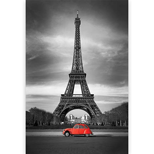 Fototapete murando rotes Auto in Paris 200x270 cm Vlies Tapeten Wandtapete XXL Moderne Wanddeko Design Wand Dekoration Wohnzimmer Schlafzimmer Büro Flur Frankreich Eifellturm Stadt von Fototapete