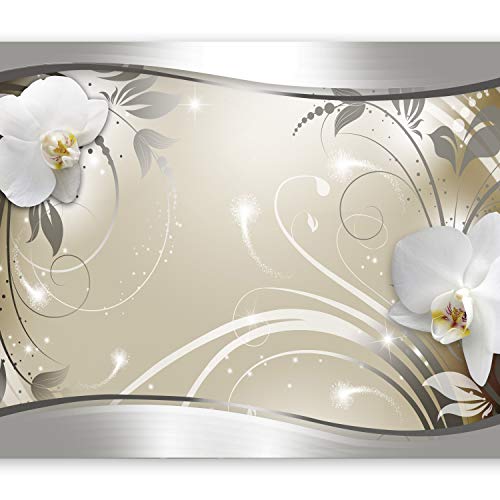 Fototapete murando Blumen 350x256 cm Vlies Tapeten Wandtapete XXL Moderne Wanddeko Design Wand Dekoration Wohnzimmer Schlafzimmer Büro Flur weiß grau silber Orchidee Ornament Abstrakt b-A-0078-a-c von Fototapete