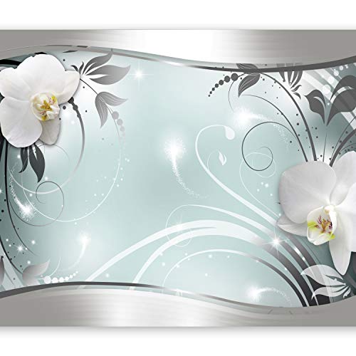 Fototapete murando Blumen 350x256 cm Vlies Tapeten Wandtapete XXL Moderne Wanddeko Design Wand Dekoration Wohnzimmer Schlafzimmer Büro Flur weiß grau silber Orchidee Ornament Abstrakt b-A-0078-a-d von Fototapete