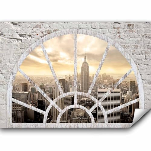 murando Fototapete Fenster nach New York 150x105 cm Vlies Tapeten Wandtapete XXL Moderne Wanddeko Design Wand Dekoration Wohnzimmer Schlafzimmer Büro Flur City Stady New York Fenster d-A-0043-a-b von murando