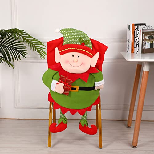 Fotrsta Christmas Chair Covers Set of 2,Dining Chair Slipcovers Chair Back Cover Christmas elf Decoration Chair Seat Back Protector Cover for Christmas Decoration von Fotrsta