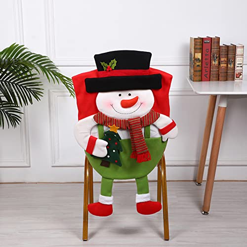 Fotrsta Weihnachten Stuhlhussen 2er Set, Esszimmerstuhl Slipcovers Stuhl Rückenabdeckung Schneemann Dekoration Stuhl Sitz Rückenschutz Abdeckung für Weihnachtsdekoration von Fotrsta