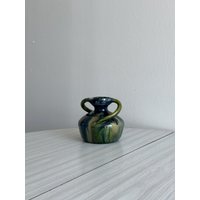 Handgefertigte Keramikvase Mit Zwei Griffen, in Blau - Und Grüntönen, Rustikaler Boho-stil, Handgemachte Keramik, Geschenk von FouilleVintage