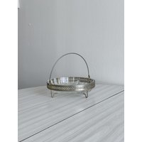Vintage Schale Aus Glas Und Metall, Ovale Geschliffenem Mit Durchbrochenem Ständer, Antike Servierschale Kristall, Tischdekoration von FouilleVintage