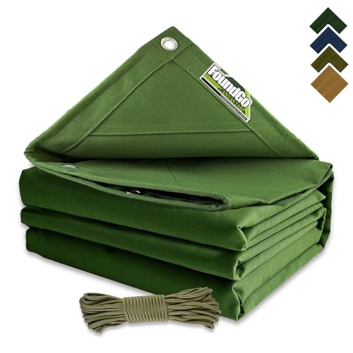 FoundGo 2.5x3m Canvas Plane mit Ösen [0.55mm/22 mil 400g/m²] Wasserbeständig Abdeckplane Gewebeplane Stoffabdeckungen für Autodach Boot Camp Vordach von FoundGo