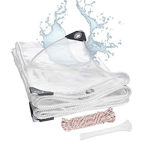 FoundGo 2x1m Transparente Plane mit Ösen 420 g/m² 0.35mm PVC Premium Abdeckplane wasserdichte Abdeckfolie Schutzplane inkl. Seil & Kabelbindern (Echte Größe 1.9x0.9m von FoundGo