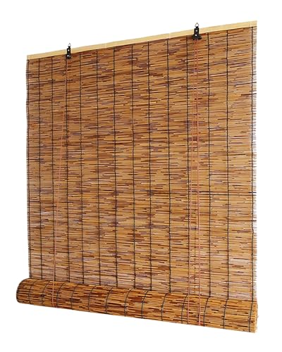 FoundGo Bambusrollo Outdoor Wetterfest [50-120cm Breit 100-280cm Lang Anpassbar] 60% Blickdicht Raffrollo aus Schilf Sichtschutz Sonnenschutz Jalousie für Türen Fenster Terrasse (Breite x Länge) von FoundGo