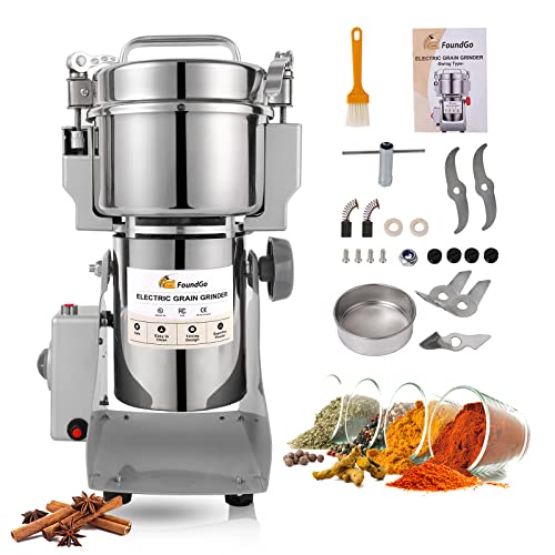 FoundGo Elektrische Getreidemühle [800g 25000RPM] Superfeine Edelstahl Getreide Mühle mit Überlastschutz & Öffnungsstopp für Gewürze Kaffee Mehl Pfeffer Kräuter (Schaukeltyp) von FoundGo