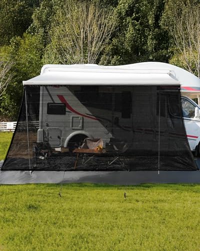 FoundGo Sonnenschutz Markise Wohnmobil [200x300cm 220g/㎡ HDPE] 75% View Blocker Sonnenschutz Vorderwand Markise für Wohnmobil inkl. 4 Bodennägel + 4 Gummiseil + Tragetasche (Höhe x Breite) von FoundGo