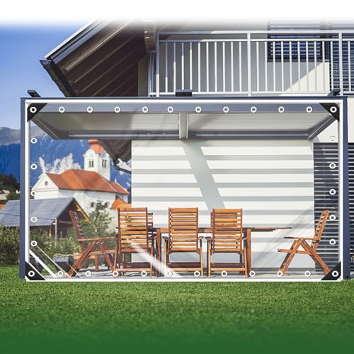 FoundGo Transparente Plane mit Ösen 420g/m² PVC Material [Anpassbar Innerhalb von 10x10m] Premium Abdeckplane inkl. Seil Kabelbinder Wetterfeste Regenschutz Plane für Gartenmöbel Pflanzen Pavillon von FoundGo