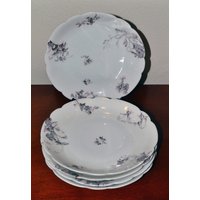 Antike Haviland Limoges Teller Floraler Bogenrand, 5Er Set von FoundTeaSetTreasures
