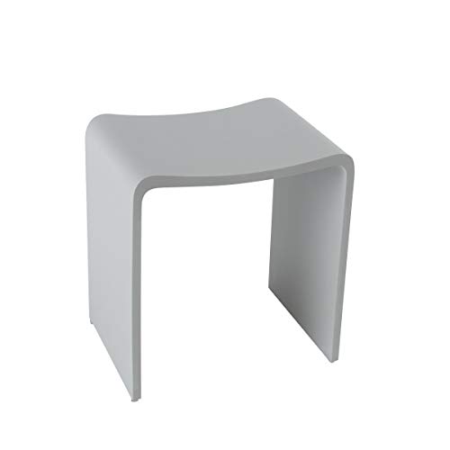 Four & More Badhocker Duschhocker Sitzhocker Duschstuhl Duschsitz Luxusbadhocker Design Kunststein Spa aus hochwertigem Solid Stone/Mineralguss/Kunststein Modell 'Rom', Oberfläche:Grau Matt von Four & More