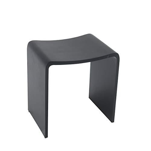 Badhocker Duschhocker Sitzhocker Duschstuhl Duschsitz Luxusbadhocker Design Kunststein Spa aus hochwertigem Solid Stone/Mineralguss/Kunststein Modell 'Rom', Oberfläche:Schwarz Matt von Four & More
