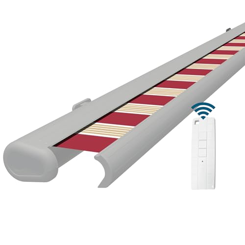 Eclipse Vollkassettenmarkise Premium elektrisch 3x2,5m Markise Balkon Terrassenüberdachung Kassettenmarkise Gelenkarm Polyacryltuch UV-Schutz 50+ Smarthome-fähiger Motor, Markisentuch: Rot-Weiß-Beige von Four & More
