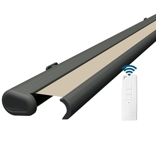 Eclipse Vollkassettenmarkise elektrisch 2,0x1,5 m basaltgraues Gehäuse Markise Balkon Terrassenüberdachung Gelenkarm Polyacryltuch UV-Schutz 50+ Smarthome-fähiger Dooya Motor, Markisentuch: Kiesel von Four & More