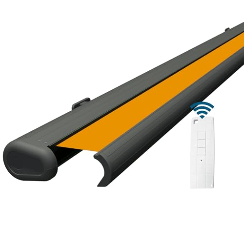 Eclipse Vollkassettenmarkise elektrisch 4,0x3,0 m basaltgraues Gehäuse Markise Balkon Terrassenüberdachung Gelenkarm Polyacryltuch UV-Schutz 50+ Smarthome-fähiger Dooya Motor, Markisentuch: Gelb von Four & More