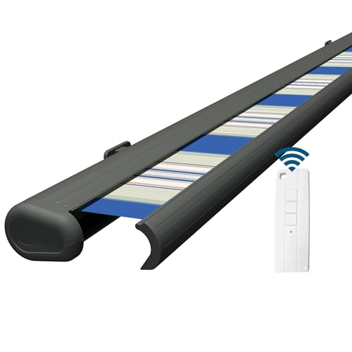 Eclipse Vollkassettenmarkise elektrisch 4x3m basaltgraues Gehäuse Markise Balkon Terrassenüberdachung Gelenkarm Polyacryltuch UV-Schutz 50+ Smarthome-fähiger Dooya Motor, Markisentuch: Meeresfarbe von Four & More