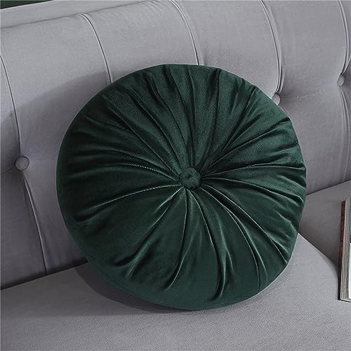 35 cm rundes Sofakissen, Samt, Überwurfkissen, weich, plissiert, Meditation, Bodenkissen, Heimdekorationskissen für Wohnzimmer, Sofa, Bett, Auto, Stuhl (Dunkelgrün) von Fouriding