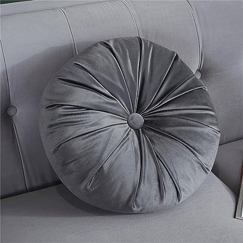 35 cm rundes Sofakissen, Samt, Überwurfkissen, weich, plissiert, Meditation, Bodenkissen, Heimdekorationskissen für Wohnzimmer, Sofa, Bett, Auto, Stuhl (Grau) von Fouriding