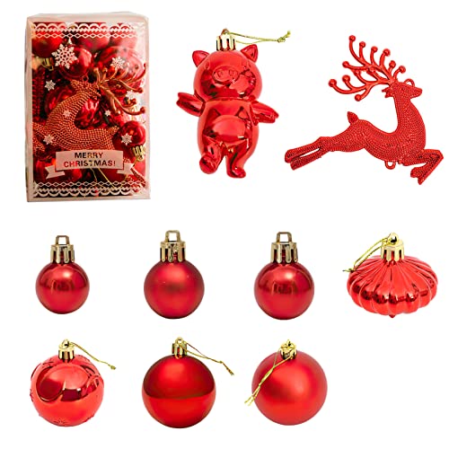 Fouriding 30 Stücke Weihnachtskugeln Kunststoff Christbaumkugeln Hängende Dekoration für Weihnachtsbaumschmuck Dekoration (Rot) von Fouriding