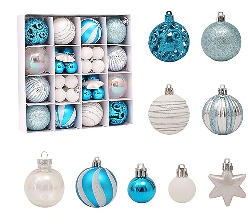 Fouriding 42 Stücke Weihnachtskugeln Kunststoff Christbaumkugeln Hängende Dekoration für Weihnachtsbaumschmuck Dekoration (Buntes Blauweiß) von Fouriding