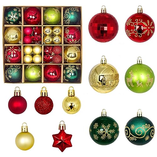 Fouriding 42 Stücke Weihnachtskugeln Kunststoff Christbaumkugeln Hängende Dekoration für Weihnachtsbaumschmuck Dekoration (Rot Grün Gold) von Fouriding