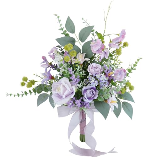 Fouriding Brautsträuße für Hochzeit,Künstliche Blumen Brautstrauß für Zeremonie Jahrestag Partei Braut Dusche Hochzeit Dekoration (Flieder) von Fouriding