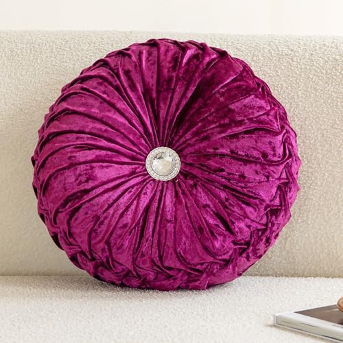 Fouriding EIS Samt Rad Wurf Kissen 35cm,Kürbis Kissen Rad Kissen Rundes Bodenkissen für Wohnzimmer Sofa Bett Stuhl Boden Auto Kissen Haus Dekoration (Fuchsia) von Fouriding