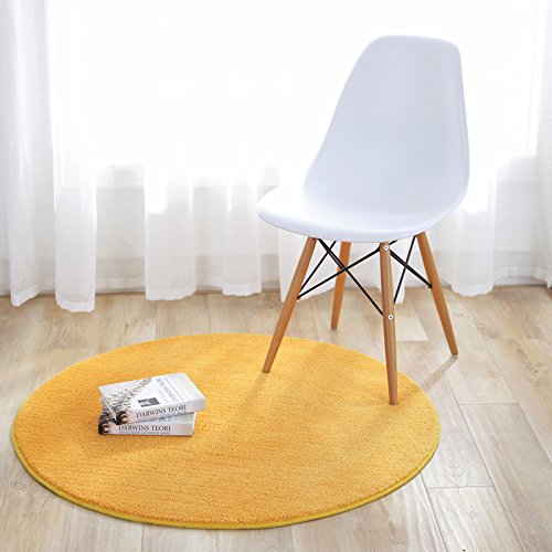 Fouriding Einfarbig Rund Teppich weicher Kurzflor Teppiche fürs Wohnzimmer, Esszimmer, Kinderzimmer, Schlafzimmer und die Küche geeignet Gelb 60cm von Fouriding