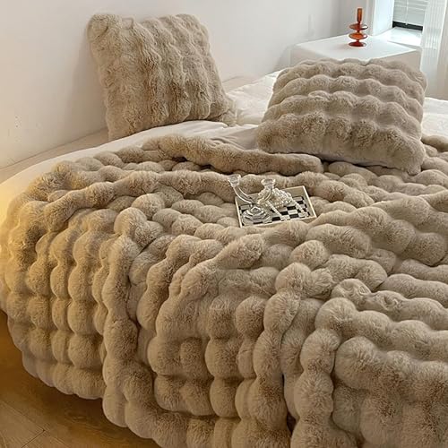 Fouriding Faux Kaninchen Pelz Decke, Winter weich warm Blase Kunstpelz Decke für Bett Sofa Casual Decke Bettdecke Decke (Kamel, 100×160CM) von Fouriding