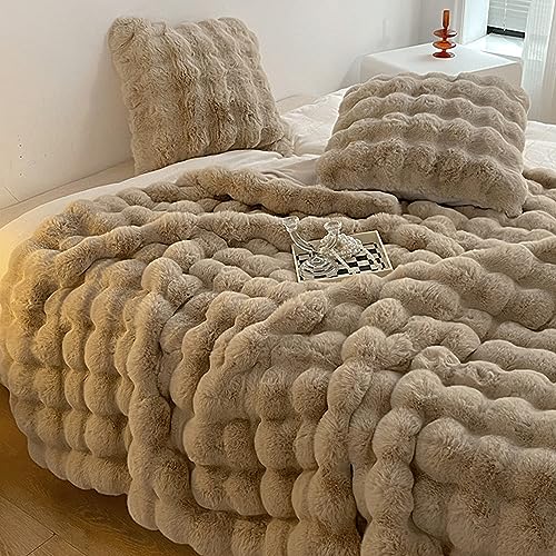 Fouriding Faux Kaninchen Pelz Decke, Winter weich warm Blase Kunstpelz Decke für Bett Sofa Casual Decke Bettdecke Decke (Kamel, 200×230CM) von Fouriding