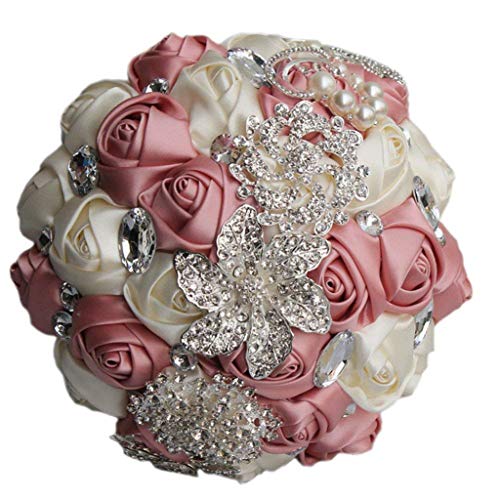 Fouriding Handgemachte Brosche Brautstrauß Braut Satin Rosen Blumen Strass Perlen Blumensträusse Hochzeit Strauß Künstliche Blumen Blumenstrauß künstlicher Rosenstrauß Deko (Blasses Rosa Cremig) Fouriding Handgemachte Brosche Brautstrauß Braut Satin Rosen Blumen Strass Perlen Blumensträusse Hochzeit Strauß Künstliche Blumen Blumenstrauß künstlicher Rosenstrauß Deko (Blasses Rosa Cremig) von Fouriding