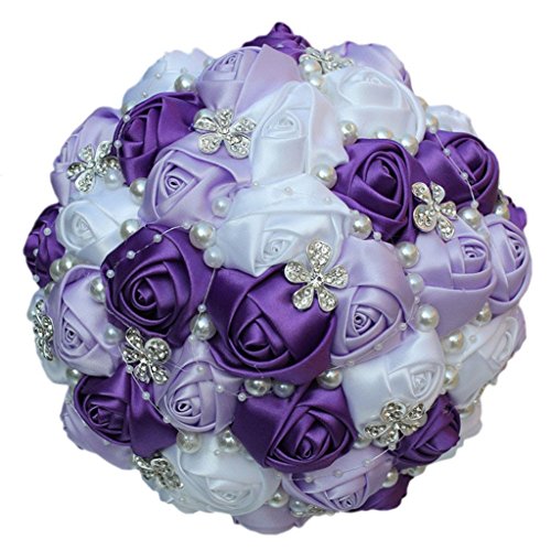 Fouriding Handgemachte Brosche Brautstrauß Braut Satin Rosen Blumen Strass Perlen Blumensträusse Hochzeit Strauß Künstliche Blumenstrauß künstlicher Rosenstrauß Dekoration von Fouriding