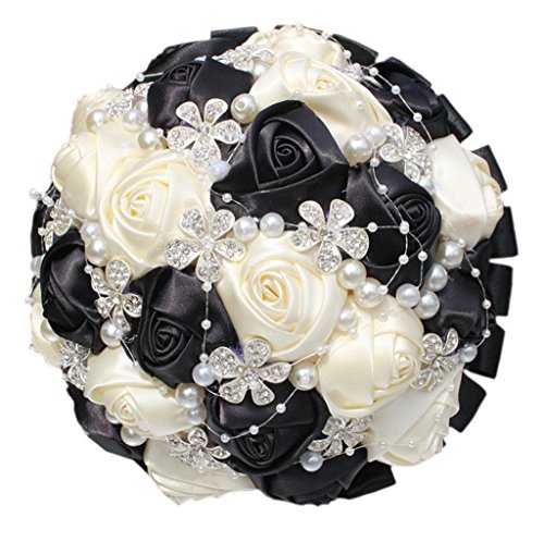 Fouriding Handgemachte Brosche Brautstrauß Braut Satin Rosen Blumen Strass Perlen Blumensträusse Hochzeit Strauß Künstliche Blumenstrauß künstlicher Rosenstrauß Dekoration von Fouriding